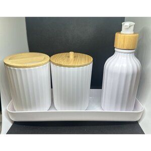 4Pc Bathroom Set Lotion or soap dispensor, Toothbrush Holder,  Mouthwash Cup New